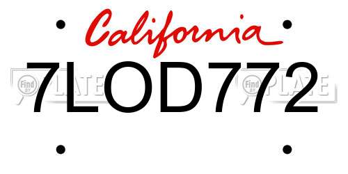 7LOD772 California License Plate