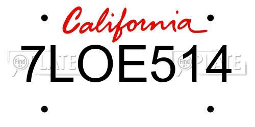 7LOE514 California License Plate