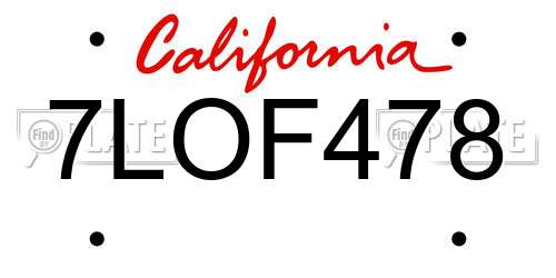 7LOF478 California License Plate