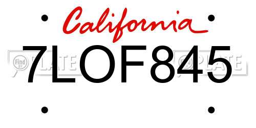 7LOF845 California License Plate