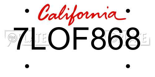 7LOF868 California License Plate