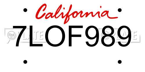 7LOF989 California License Plate