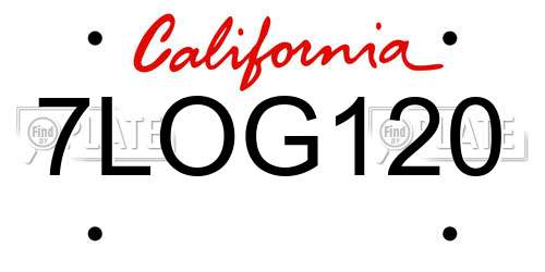 7LOG120 California License Plate