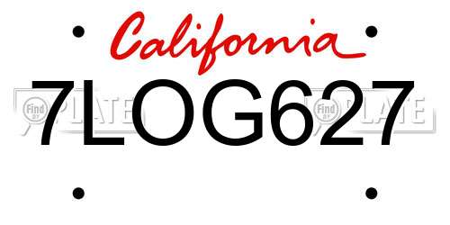 7LOG627 California License Plate