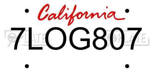 7LOG807 California License Plate