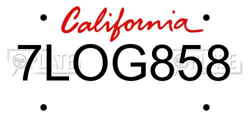 7LOG858 California License Plate