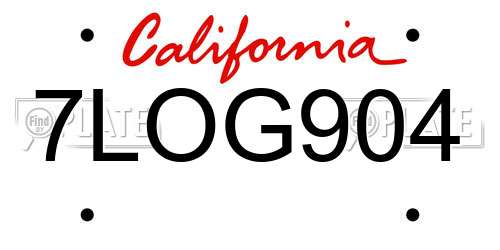 7LOG904 California License Plate