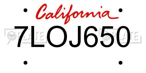 7LOJ650 California License Plate