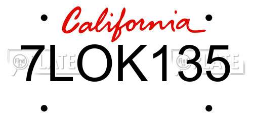 7LOK135 California License Plate