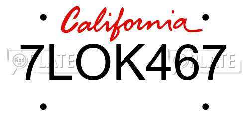 7LOK467 California License Plate