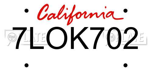 7LOK702 California License Plate