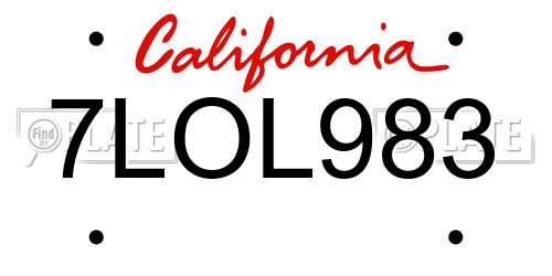 7LOL983 California License Plate