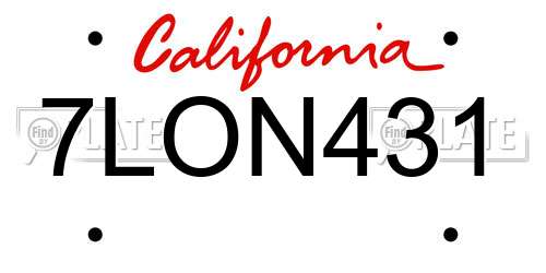 7LON431 California License Plate