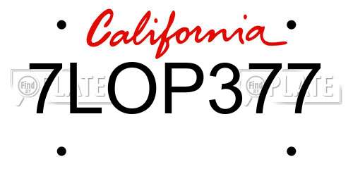 7LOP377 California License Plate