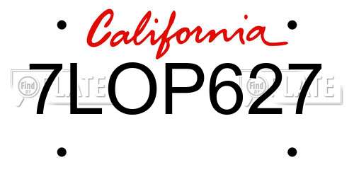 7LOP627 California License Plate