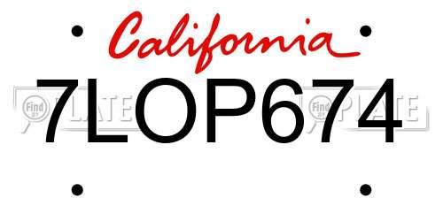 7LOP674 California License Plate