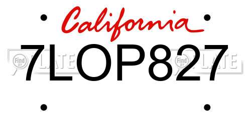 7LOP827 California License Plate
