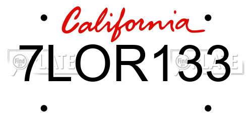7LOR133 California License Plate