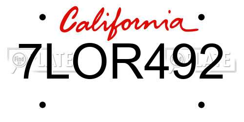 7LOR492 California License Plate