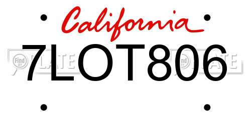 7LOT806 California License Plate