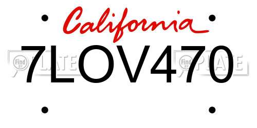 7LOV470 California License Plate