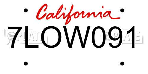 7LOW091 California License Plate