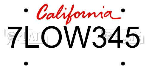 7LOW345 California License Plate