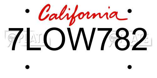 7LOW782 California License Plate