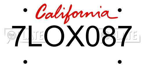 7LOX087 California License Plate