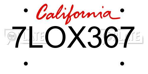 7LOX367 California License Plate