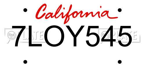 7LOY545 California License Plate