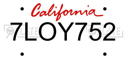 7LOY752 California License Plate