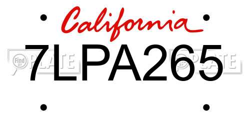 7LPA265 California License Plate
