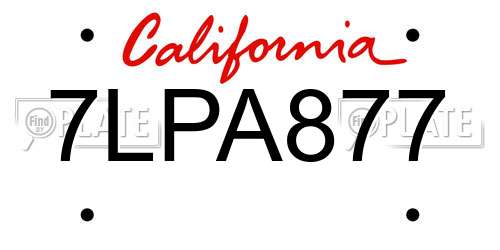 7LPA877 California License Plate