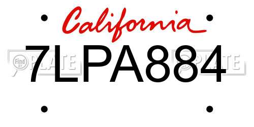 7LPA884 California License Plate
