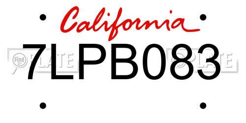 7LPB083 California License Plate