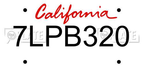 7LPB320 California License Plate