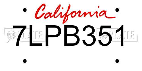 7LPB351 California License Plate
