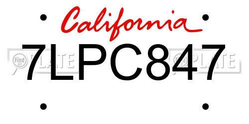 7LPC847 California License Plate
