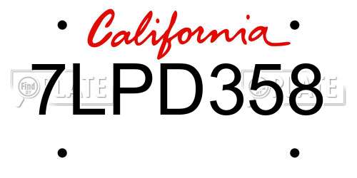 7LPD358 California License Plate