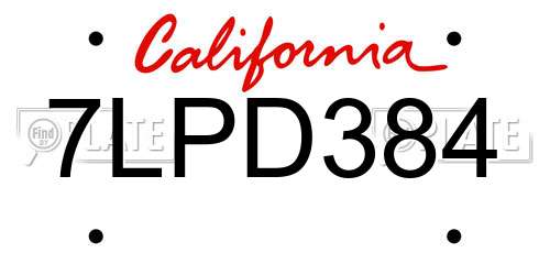 7LPD384 California License Plate