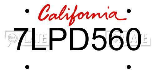 7LPD560 California License Plate