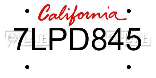 7LPD845 California License Plate