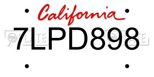 7LPD898 California License Plate