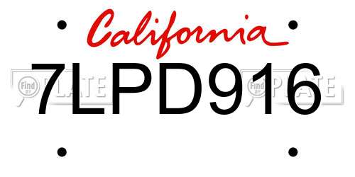 7LPD916 California License Plate