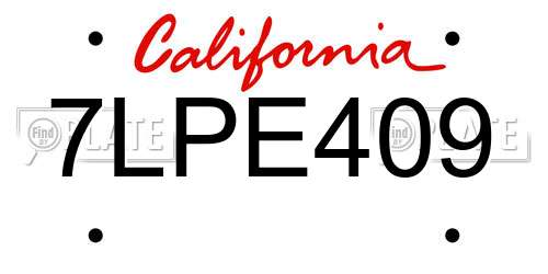 7LPE409 California License Plate