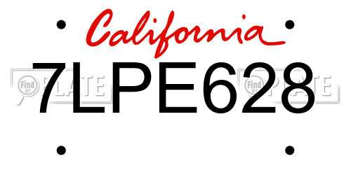 7LPE628 California License Plate