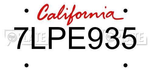 7LPE935 California License Plate