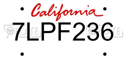 7LPF236 California License Plate