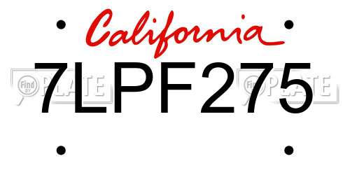 7LPF275 California License Plate
